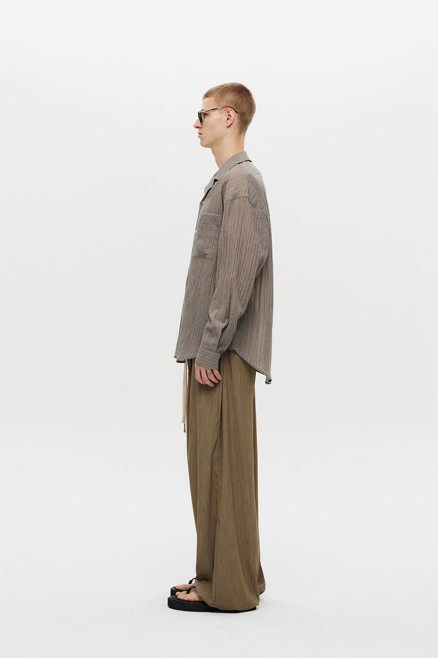 Summer one-tuck wide pants (Beige)