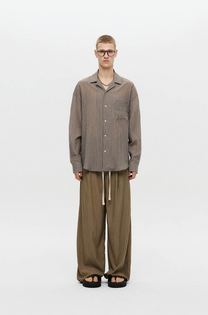 Striped open collar shirt (Beige)