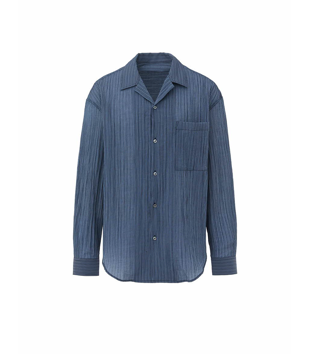 Striped open collar shirt (Blue)