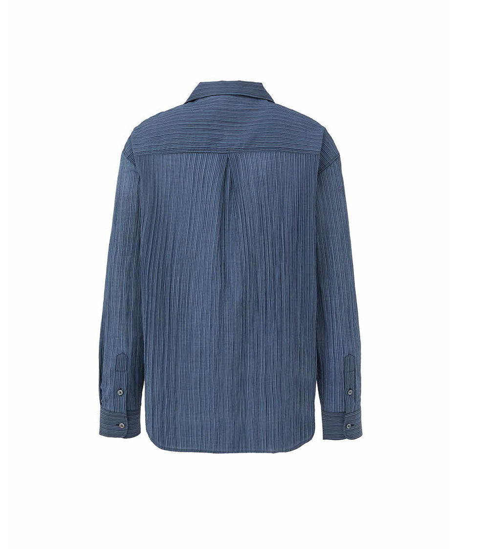 Striped open collar shirt (Blue)