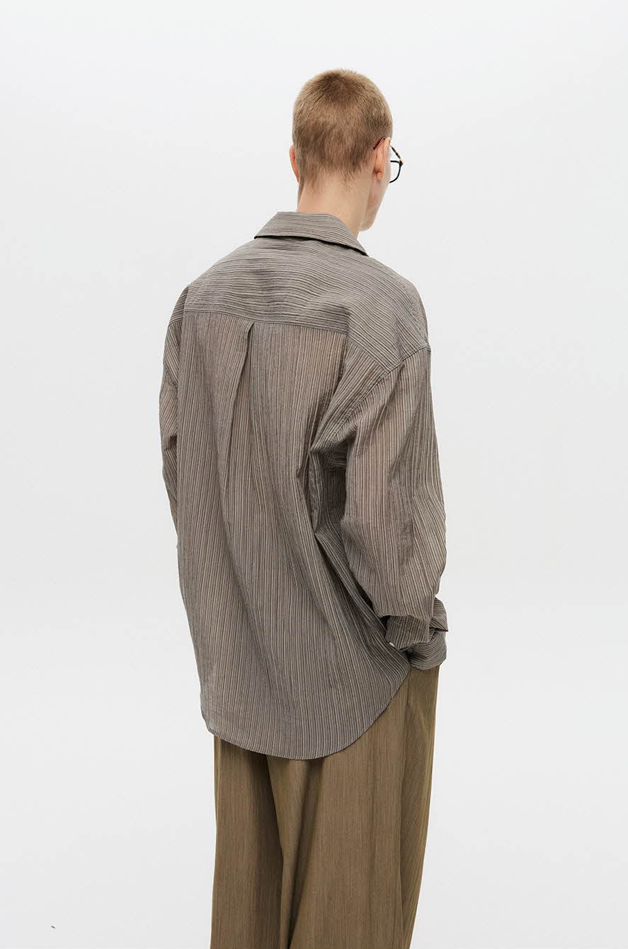Striped open collar shirt (Blue)
