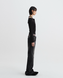 Layered Henley Neck Long Sleeve Black (FEMALE)