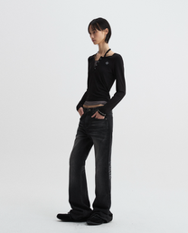 Layered Henley Neck Long Sleeve Black (FEMALE)