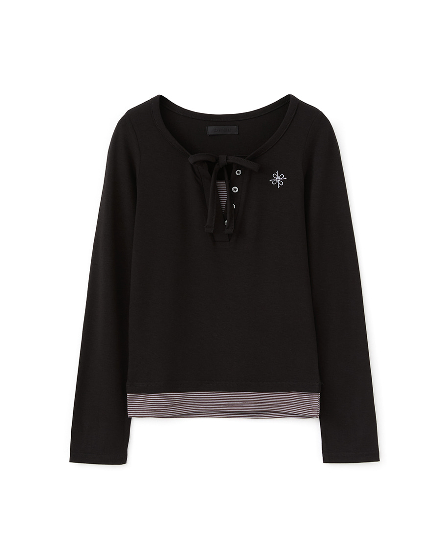 Layered Henley Neck Long Sleeve Black (FEMALE)