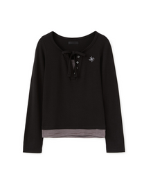 Layered Henley Neck Long Sleeve Black (FEMALE)