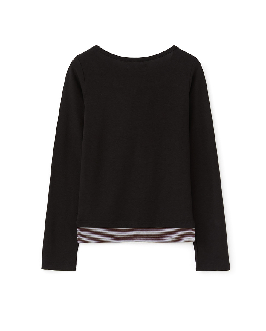 Layered Henley Neck Long Sleeve Black (FEMALE)
