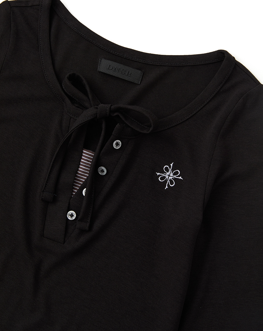 Layered Henley Neck Long Sleeve Black (FEMALE)