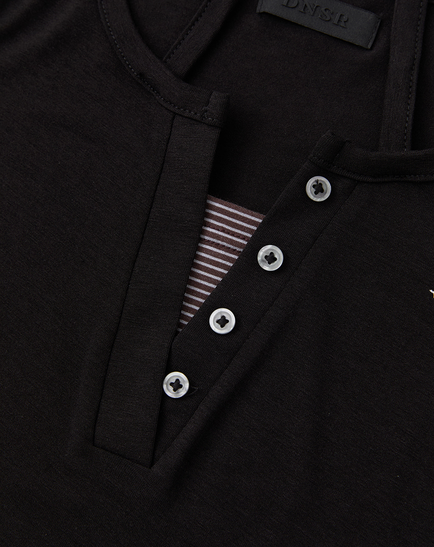 Layered Henley Neck Long Sleeve Black (FEMALE)