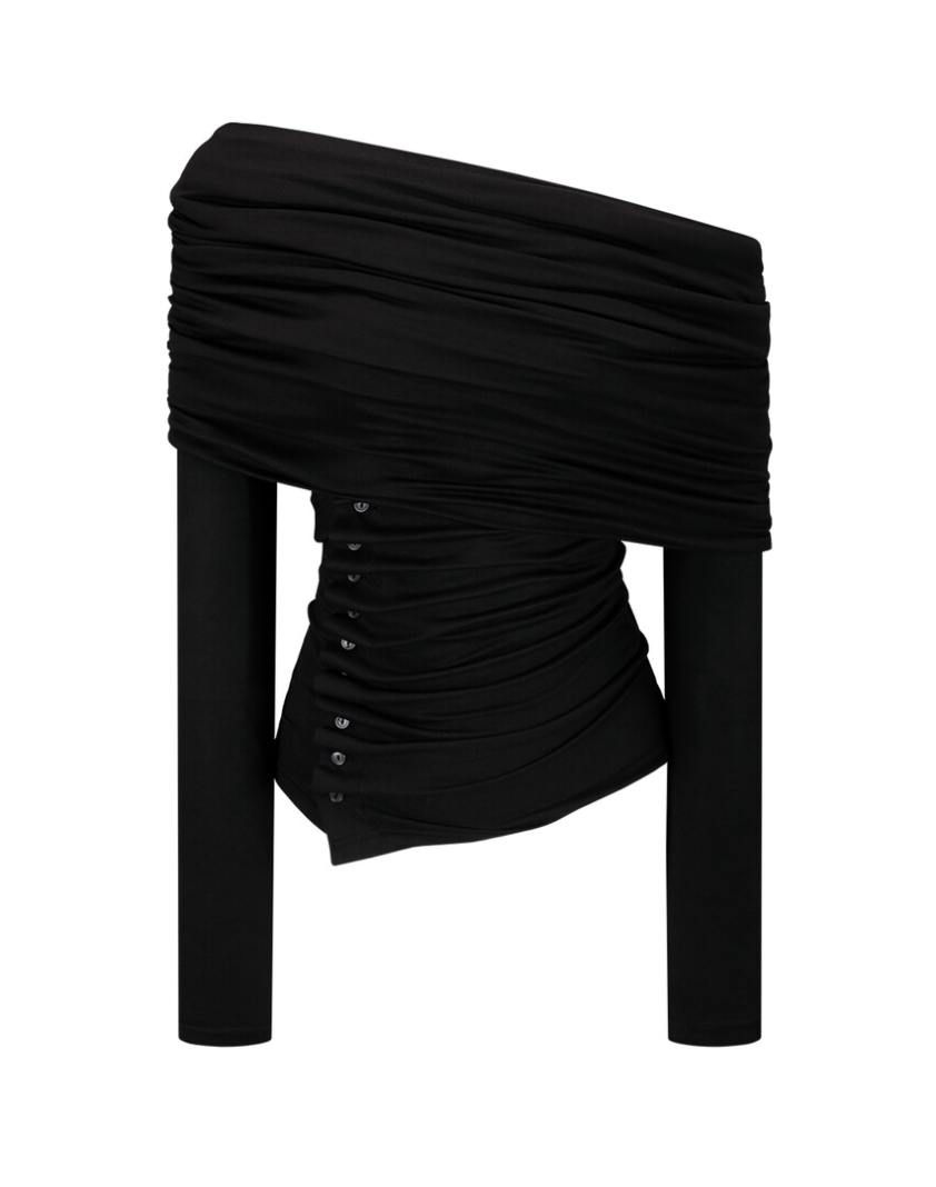 Cowl Button Long Sleeve Black