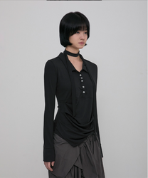 Asymmetrical Draped Hoodie Black