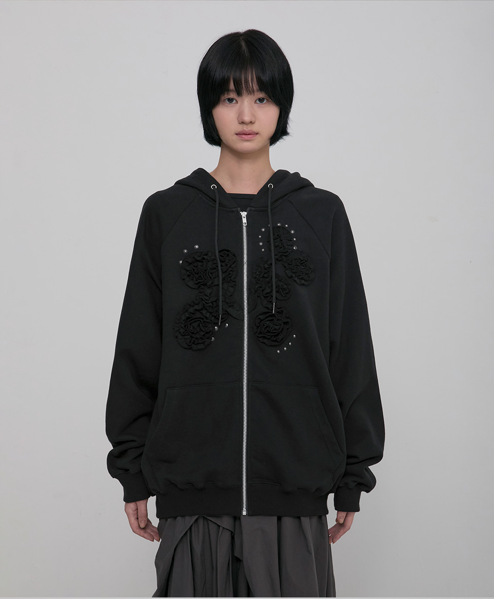 Ruffle Zip Hoodie (Black)
