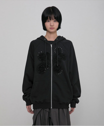 Ruffle Zip Hoodie (Black)