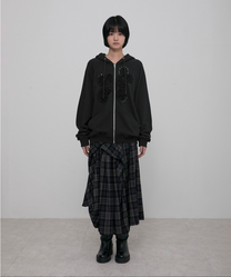 Ruffle Zip Hoodie (Black)