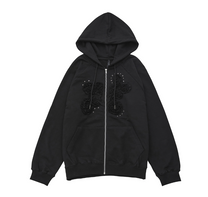 Ruffle Zip Hoodie (Black)