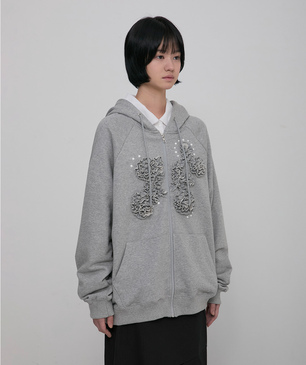 Ruffle Zip Hoodie Grey