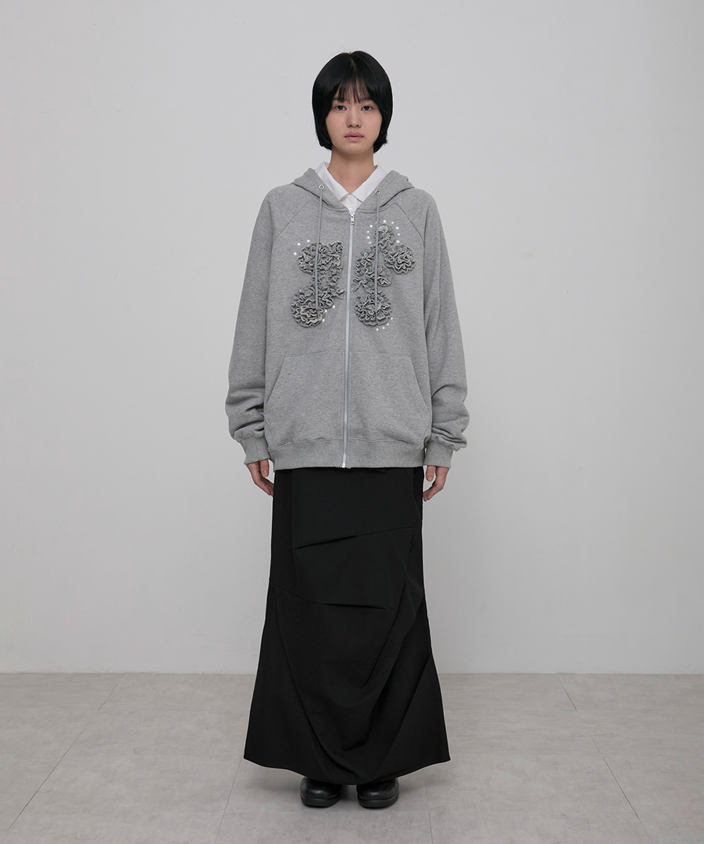 Ruffle Zip Hoodie Grey