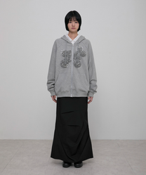 Ruffle Zip Hoodie Grey