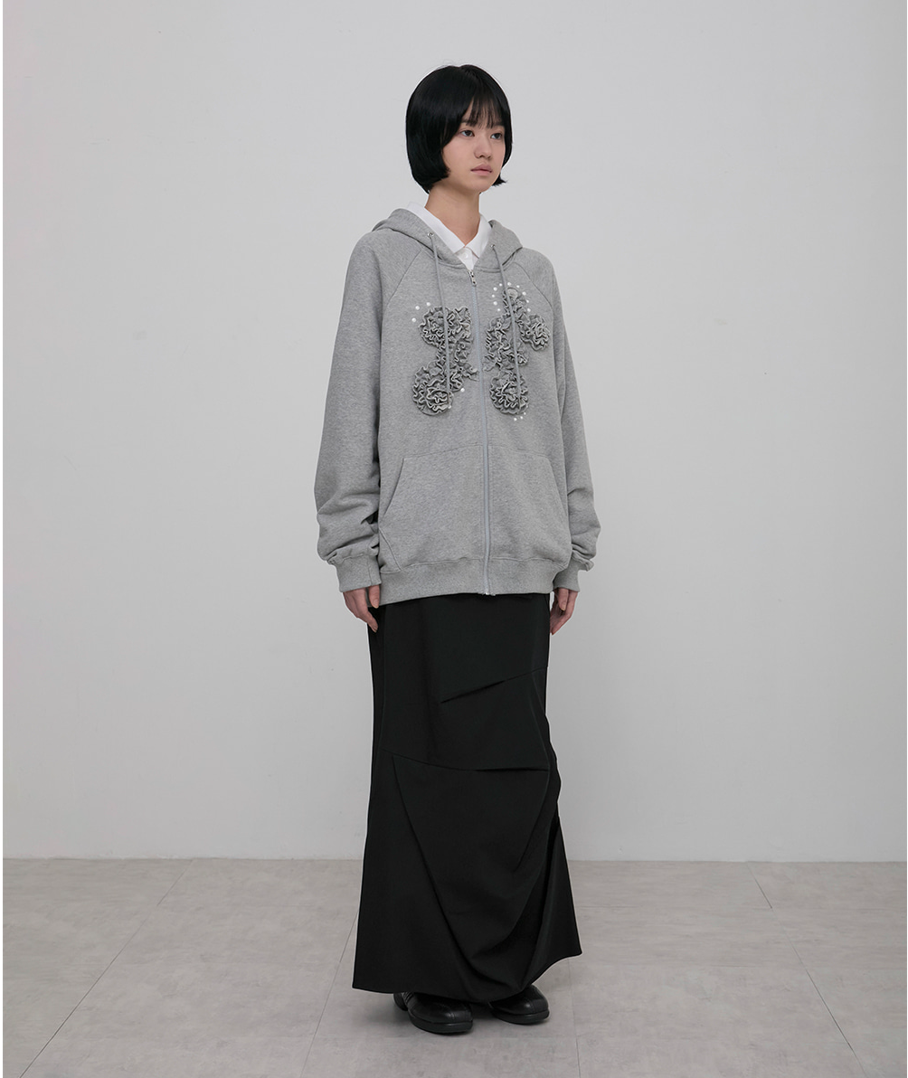 Ruffle Zip Hoodie Grey