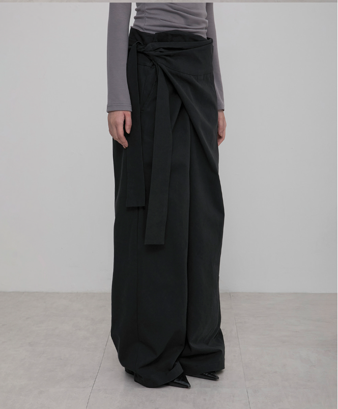 Layered Wrap Trousers (Black)