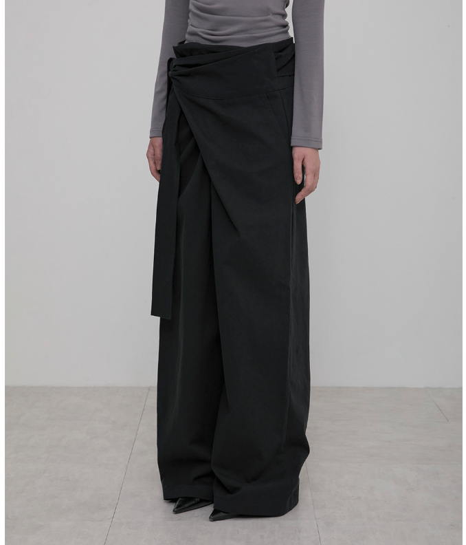 Layered Wrap Trousers (Black)