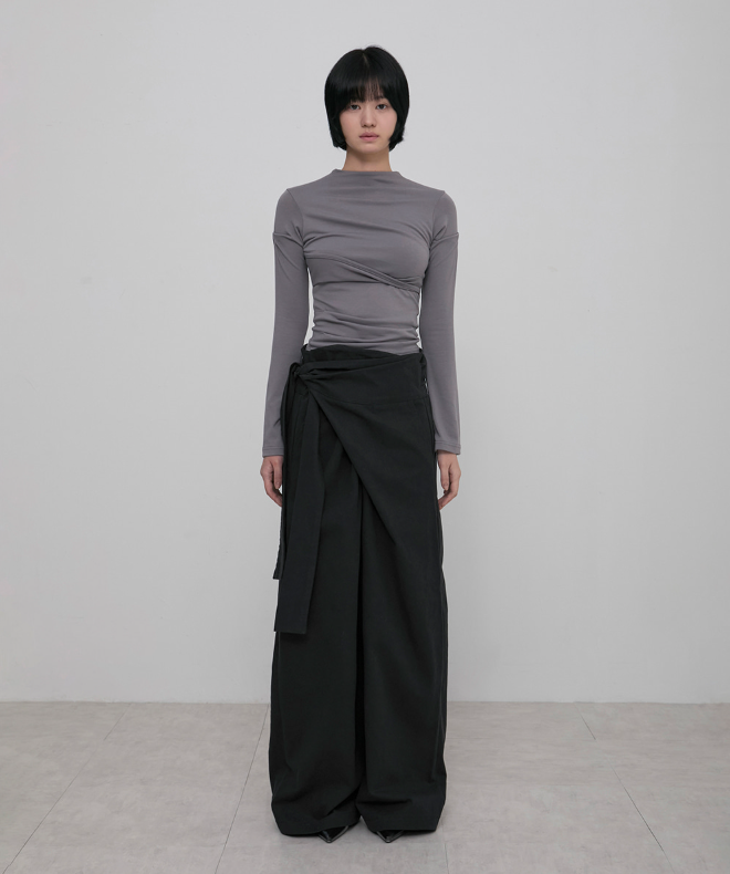 Layered Wrap Trousers (Black)