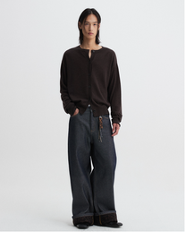 Leopard Hem Wide Denim Pants - Indigo