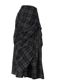 Asymmetrical Checkered Long Skirt
