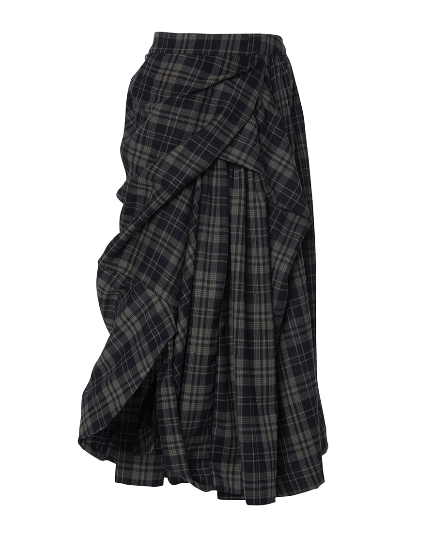 Asymmetrical Checkered Long Skirt