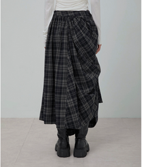 Asymmetrical Checkered Long Skirt