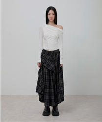 Asymmetrical Checkered Long Skirt