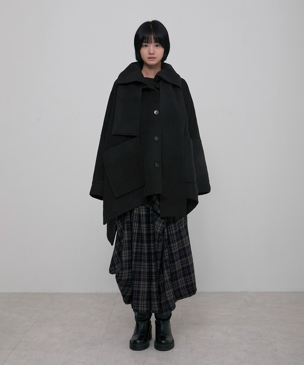 Asymmetrical Checkered Long Skirt