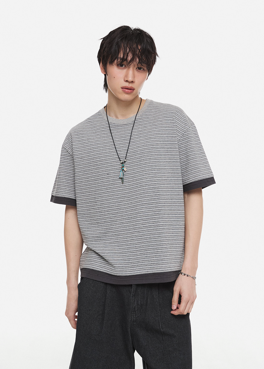 Layered Striped Crop T-shirt Charcoal