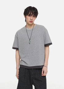 Layered Striped Crop T-shirt Charcoal