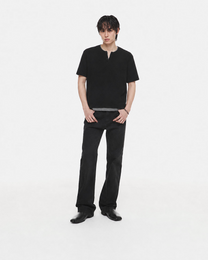 Layered Henley Neck Waffle T-Shirt (Black/Charcoal)