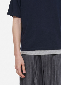 Layered Henley Neck T-shirt (Navy)