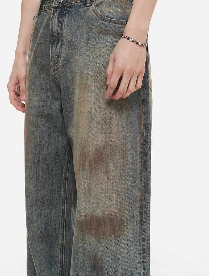 Signature Oil-Washed Dirty Wide Denim Pants
