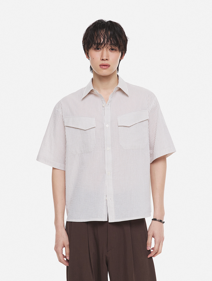 Linen Stripe Crop Shirt (Ivory)