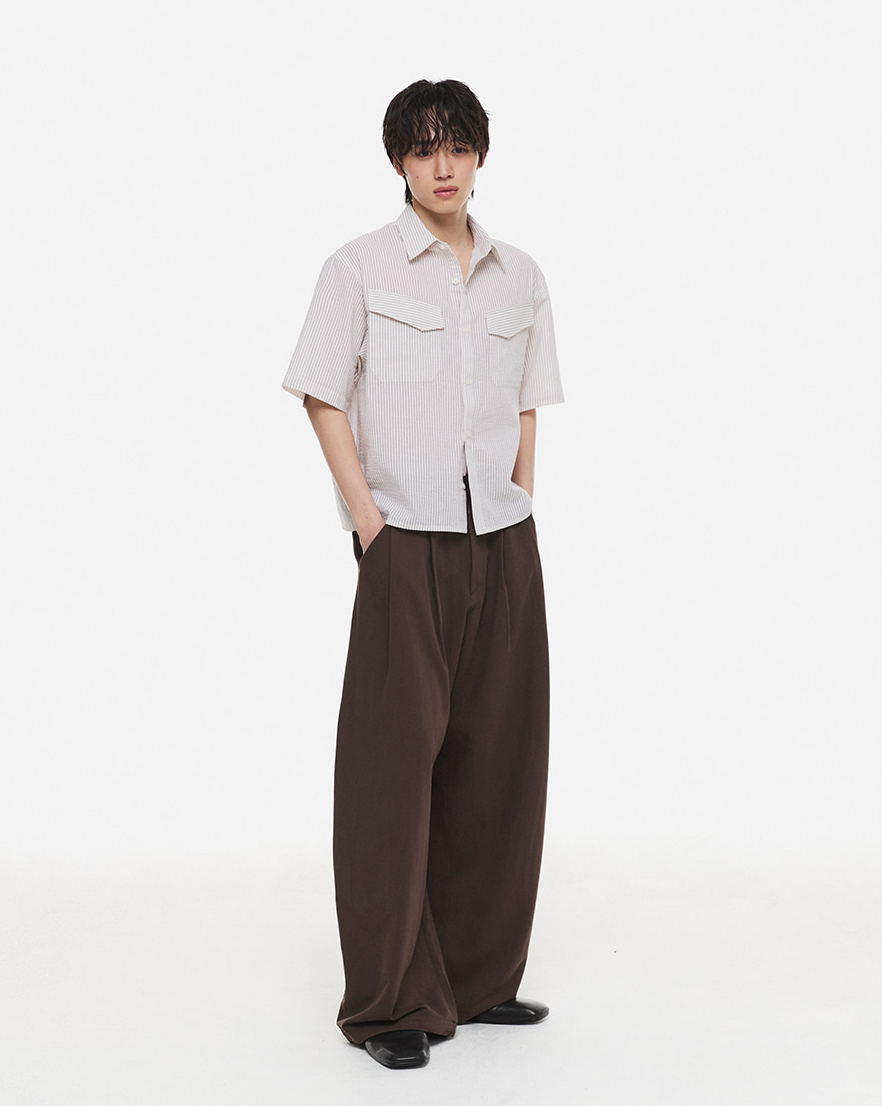 Linen Stripe Crop Shirt (Ivory)