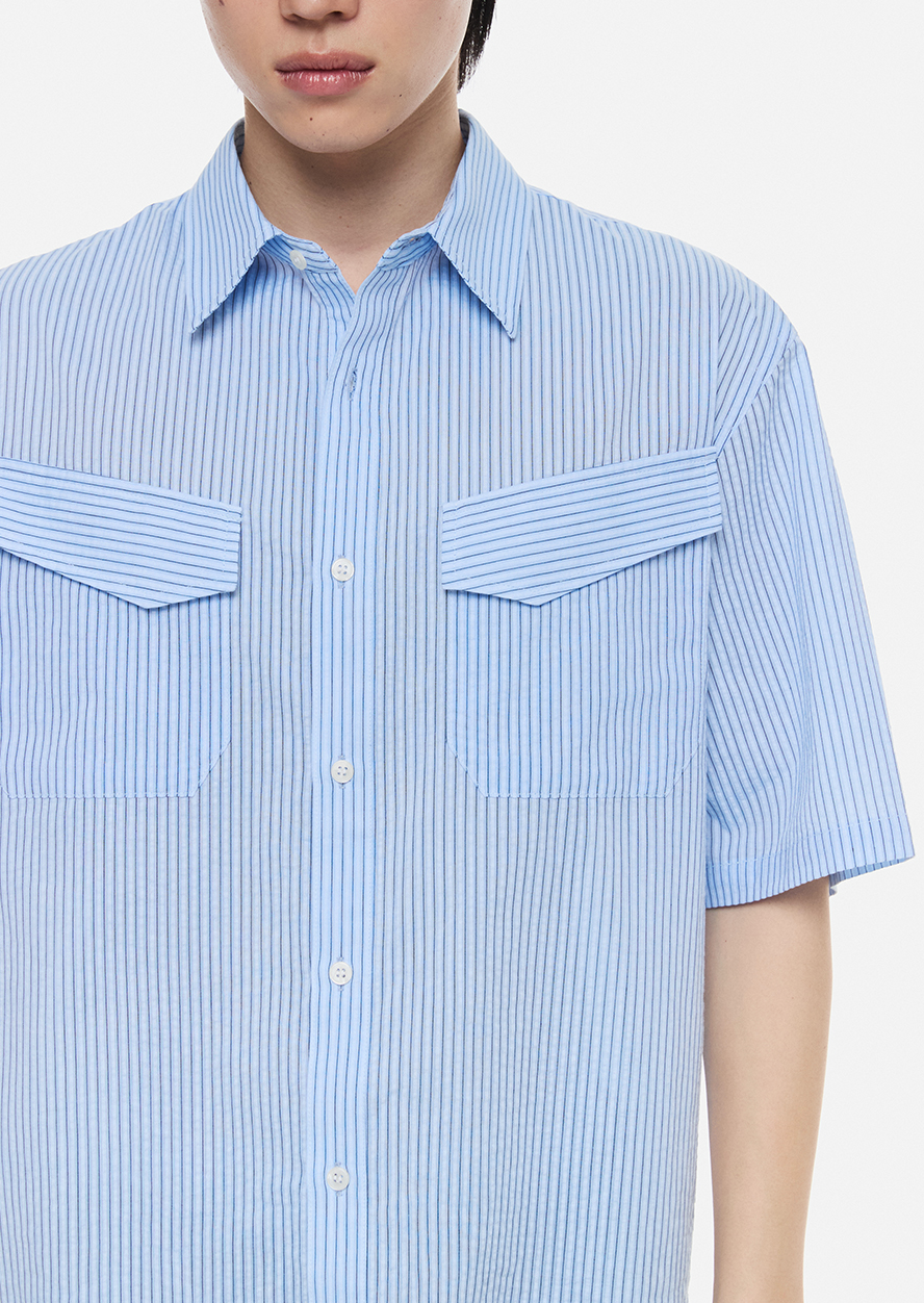 Linen Stripe Crop T-Shirt (Blue)
