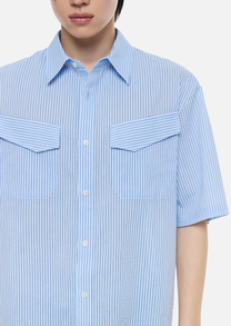 Linen Stripe Crop T-Shirt (Blue)