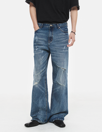 Distressed Splatter Denim Pants (Rust Blue)