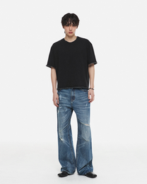 Distressed Splatter Denim Pants (Rust Blue)
