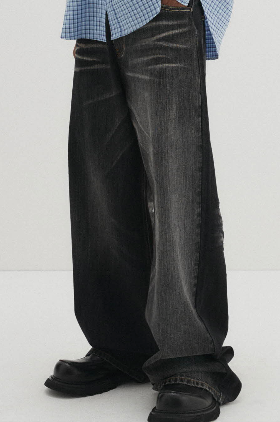Two-Faced Wide Denim Pants (Black)