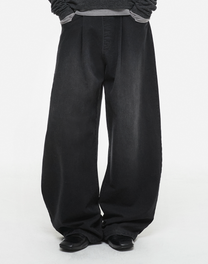 Leopard-Hem Wide-Leg Denim Pants (Indigo)