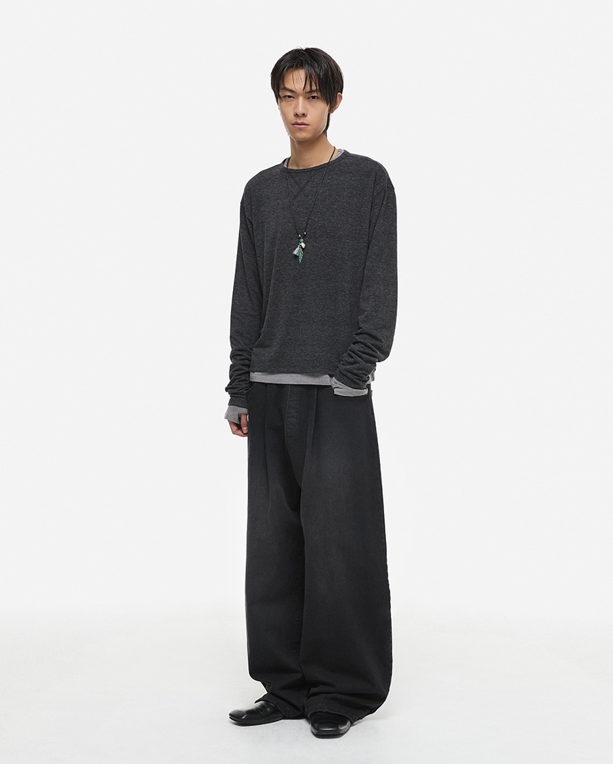 Leopard-Hem Wide-Leg Denim Pants (Indigo)