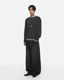 Leopard-Hem Wide-Leg Denim Pants (Indigo)