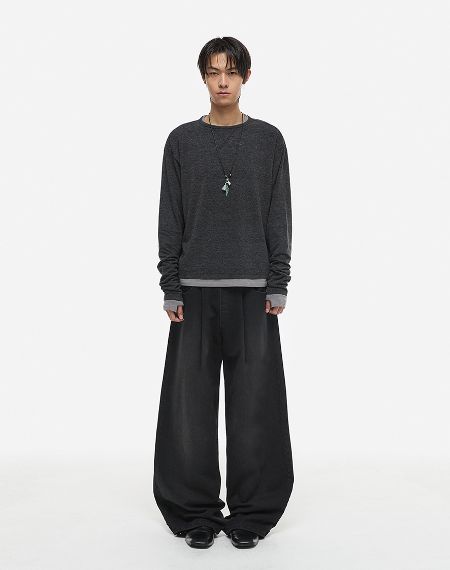 Leopard-Hem Wide-Leg Denim Pants (Indigo)