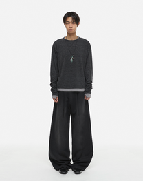 Leopard-Hem Wide-Leg Denim Pants (Indigo)