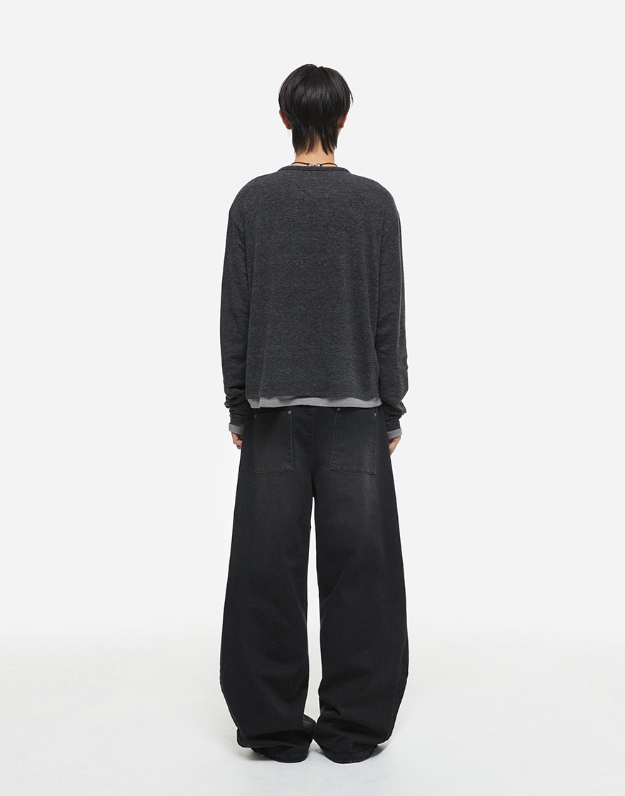 Leopard-Hem Wide-Leg Denim Pants (Indigo)