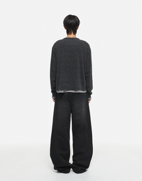 Leopard-Hem Wide-Leg Denim Pants (Indigo)